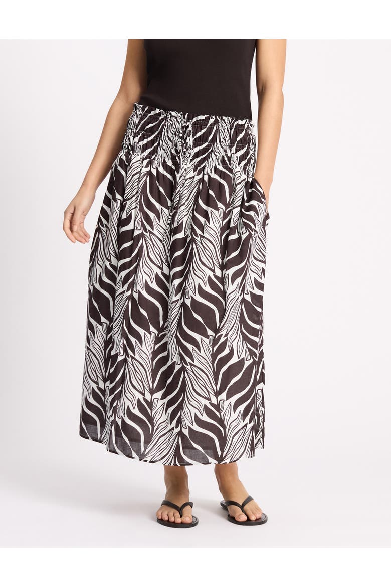 Mono Palm Smocked Waist Maxi Skirt, Main, color, Brown