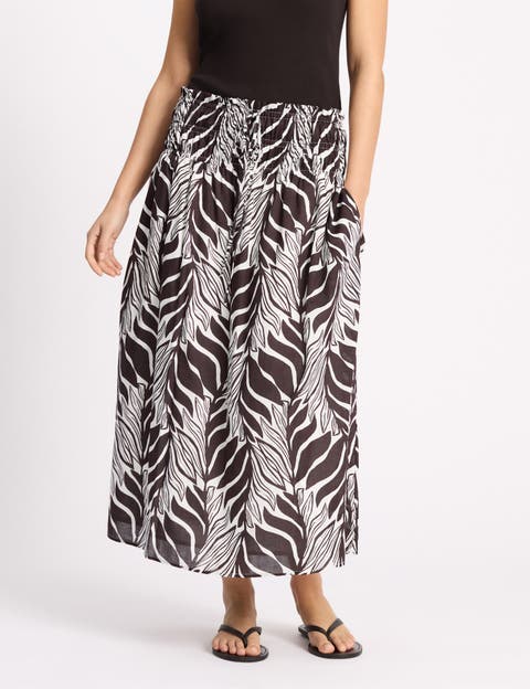 Mono Palm Smocked Waist Maxi Skirt