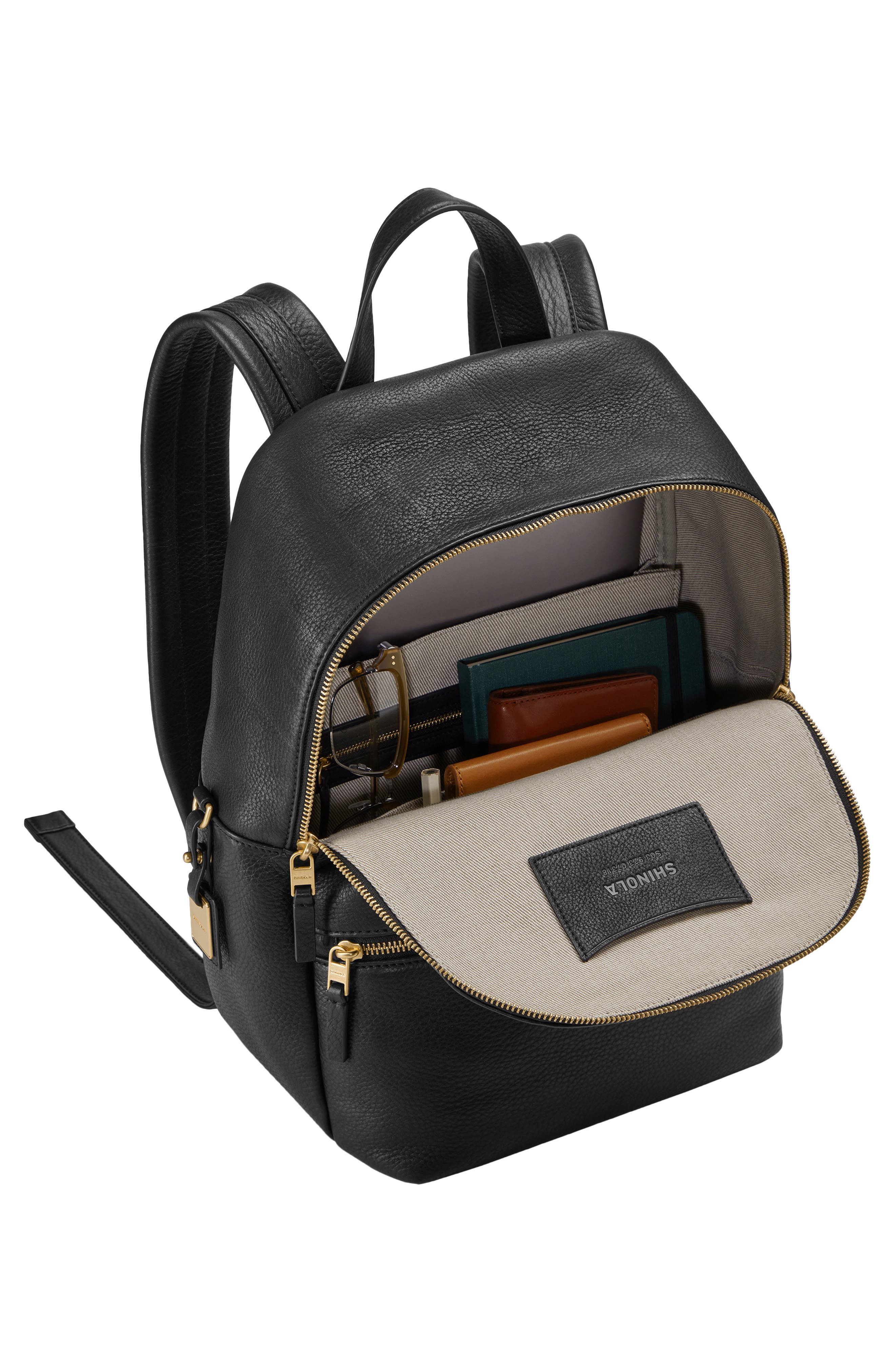 Shinola Small Runwell Leather Backpack, Alternate, color, Black