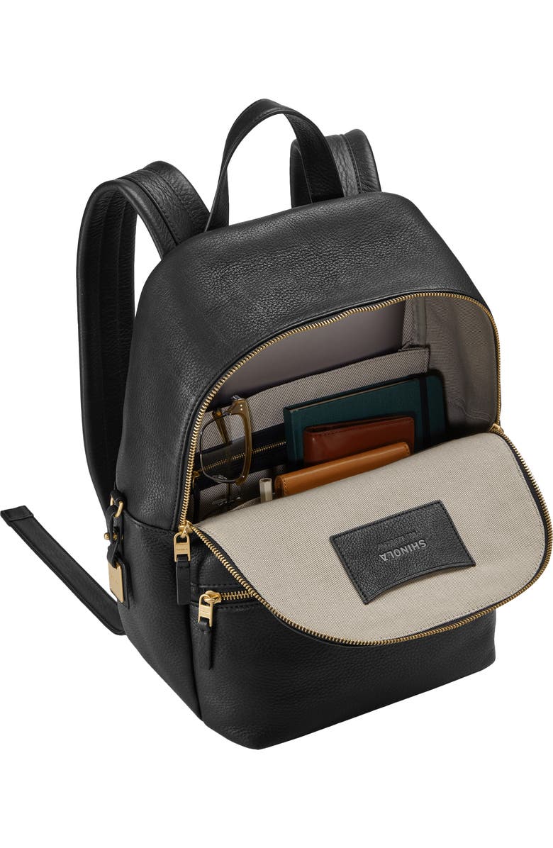 Shinola Small Runwell Leather Backpack, Alternate, color, Black