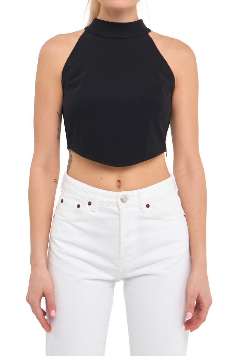 Halter Neck Crop Top, Main, color, BLACK