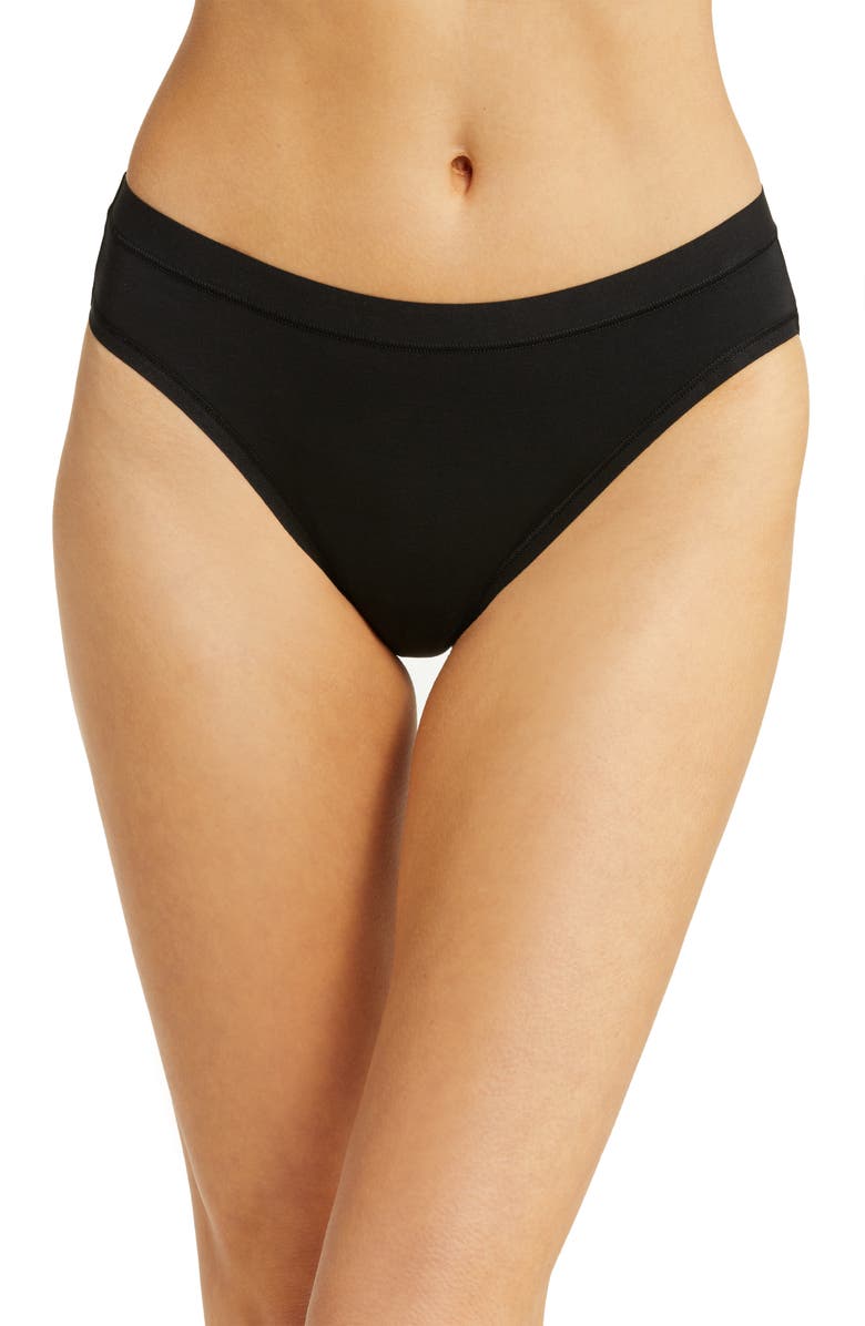 Wacoal Understated Cotton Blend Bikini, Main, color, Black