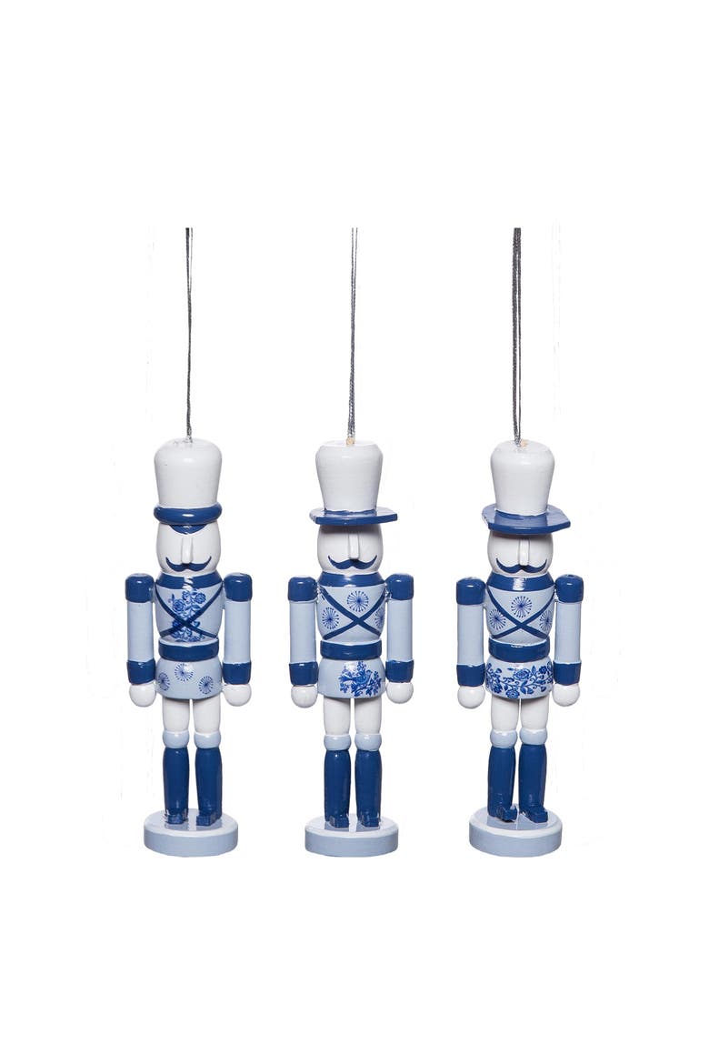 Chinoiserie Nutcracker Christmas Tree Ornament Set of 3, Main, color, Blue