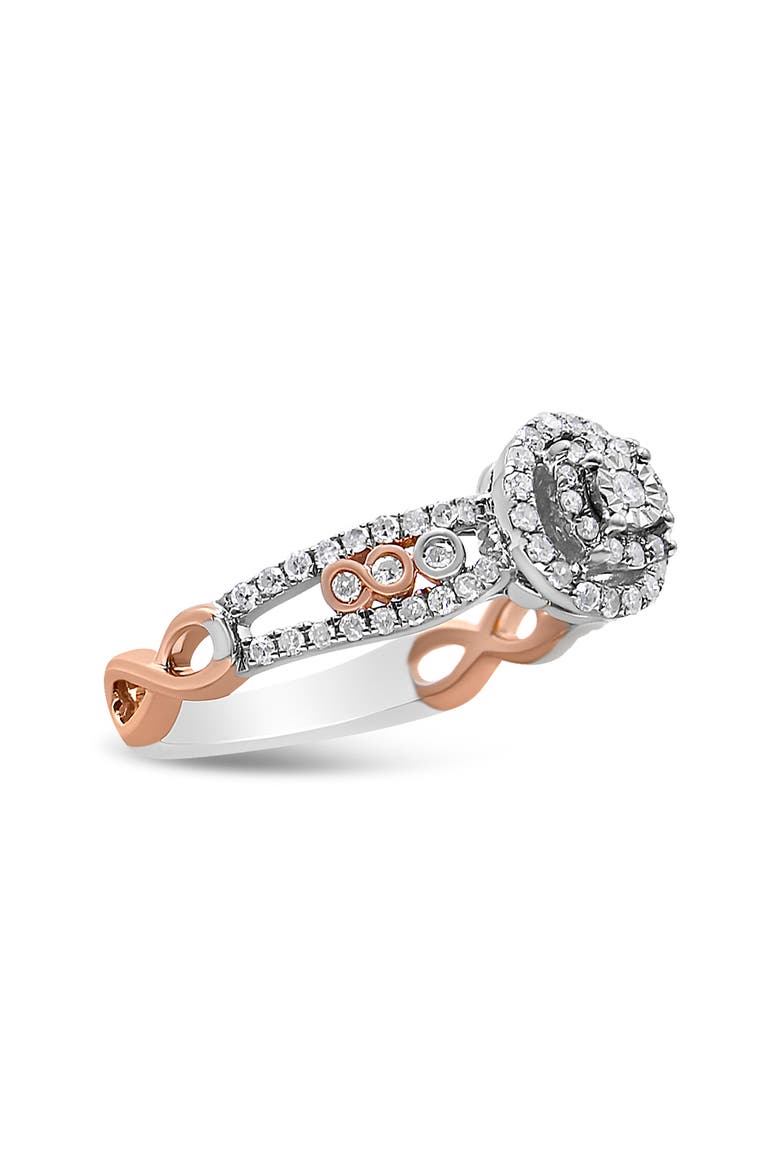 14K Rose Gold Plated Silver 1/2 Cttw Diamond Double Frame Cross-Over Engagement Ring, Alternate, color, White