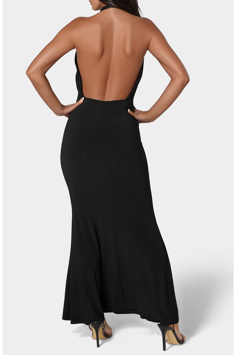 Halter Plunge Neck Maxi Dress, Alternate, color, BLACK