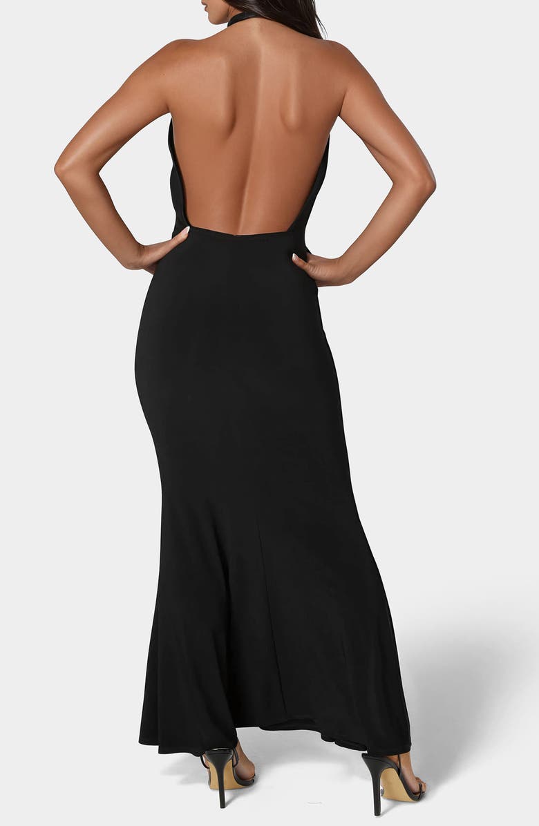 bebe Halter Plunge Neck Maxi Dress, Alternate, color, Black