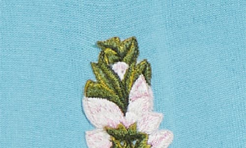 Oscar De La Renta Foxglove Embroidered Virgin Wool Cardigan In Blue