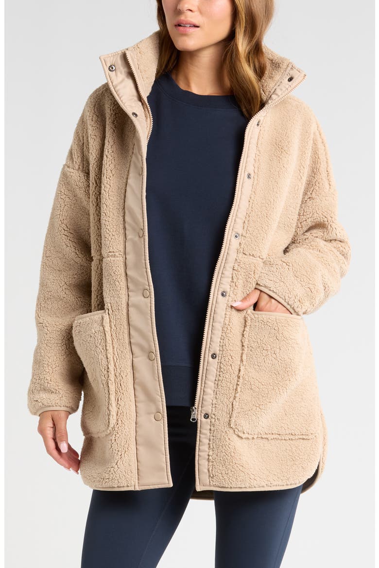 Cozy Faux Shearling Jacket, Main, color, TAN OXFORD