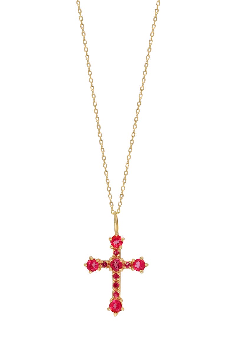 Bony Levy 14K Gold Pink Topaz Cross Pendant Necklace, Main, color, 