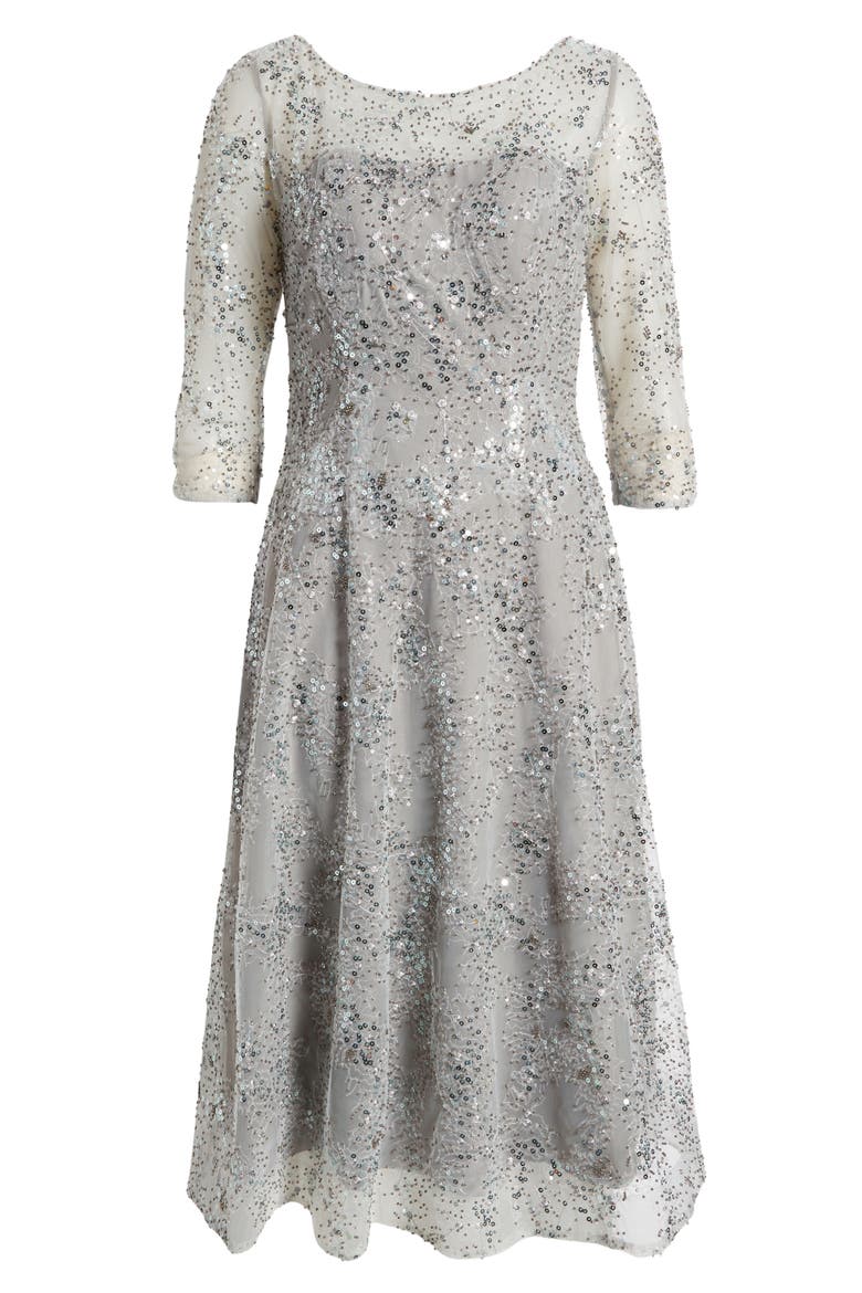 Sequin Illusion Bodice Cocktail Dress, Alternate, color, SILVER