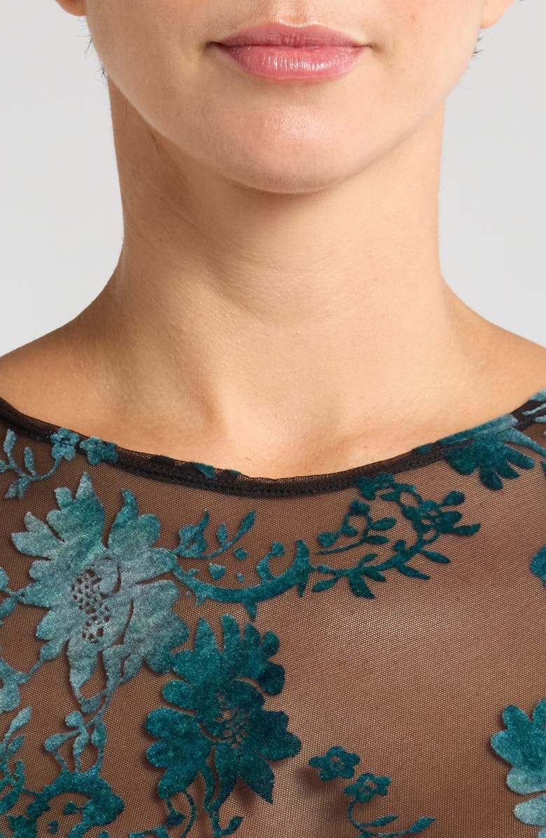 KILO BRAVA Floral Embroidered Mesh Long Sleeve Crop Top, Alternate, color, 