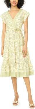 Vince Camuto Print Tie Waist Midi Dress