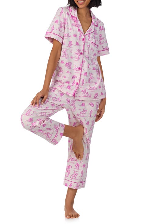 Print Stretch Organic Cotton Jersey Crop Pajamas (Regular & Plus)