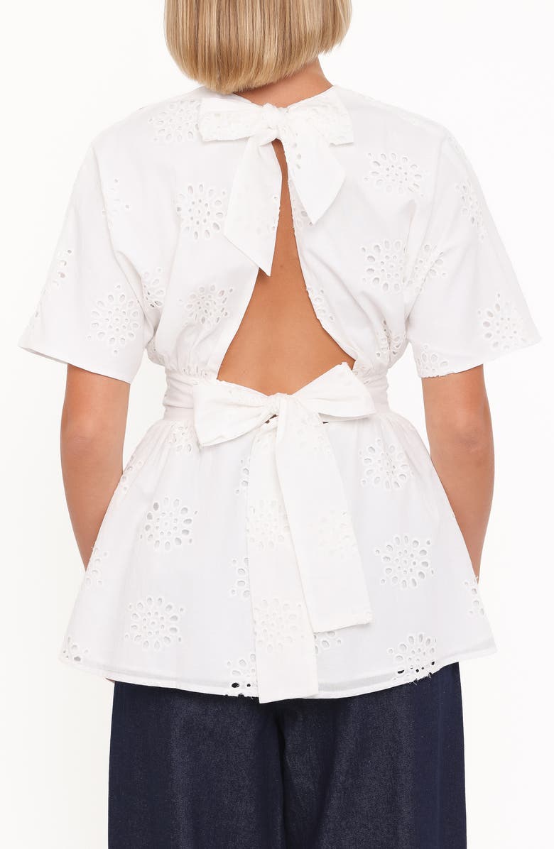 Petal & Pup Carmel Tie Back Cotton Broderie Anglaise Tunic, Alternate, color, White Embroidery