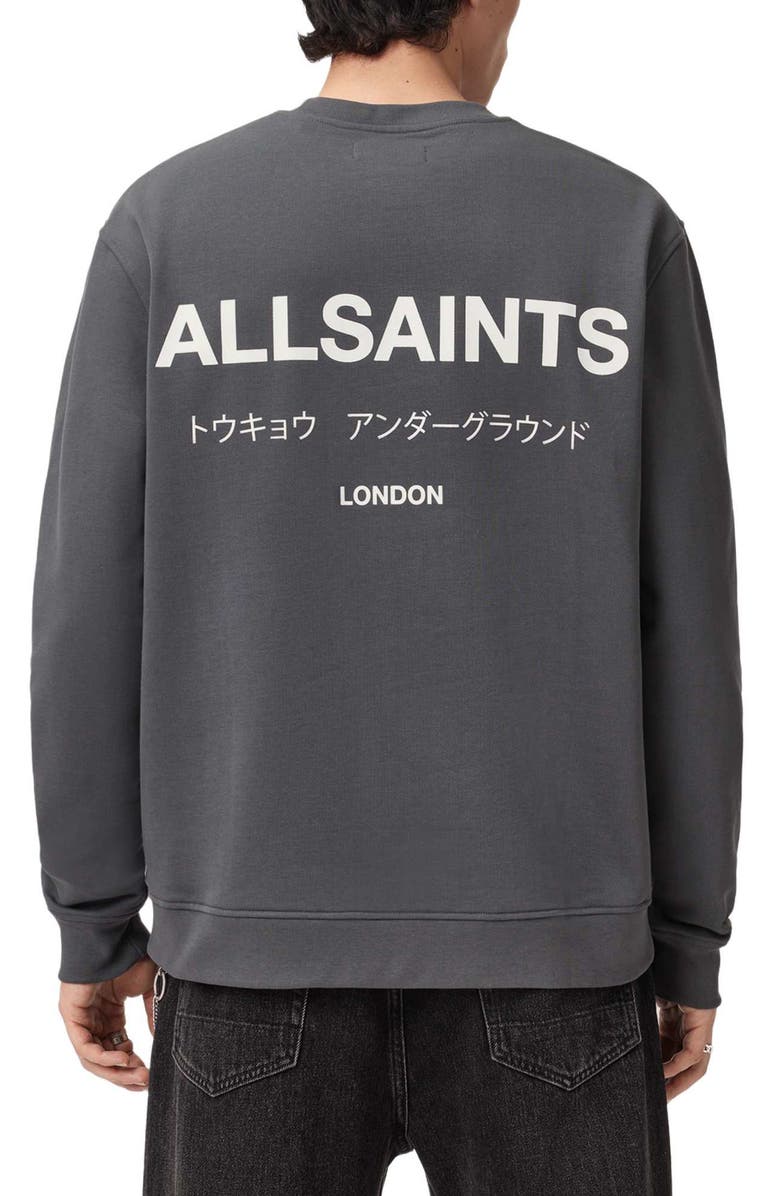 AllSaints Underground Logo Organic Cotton Graphic Sweatshirt, Alternate, color, Dark Steel Blue
