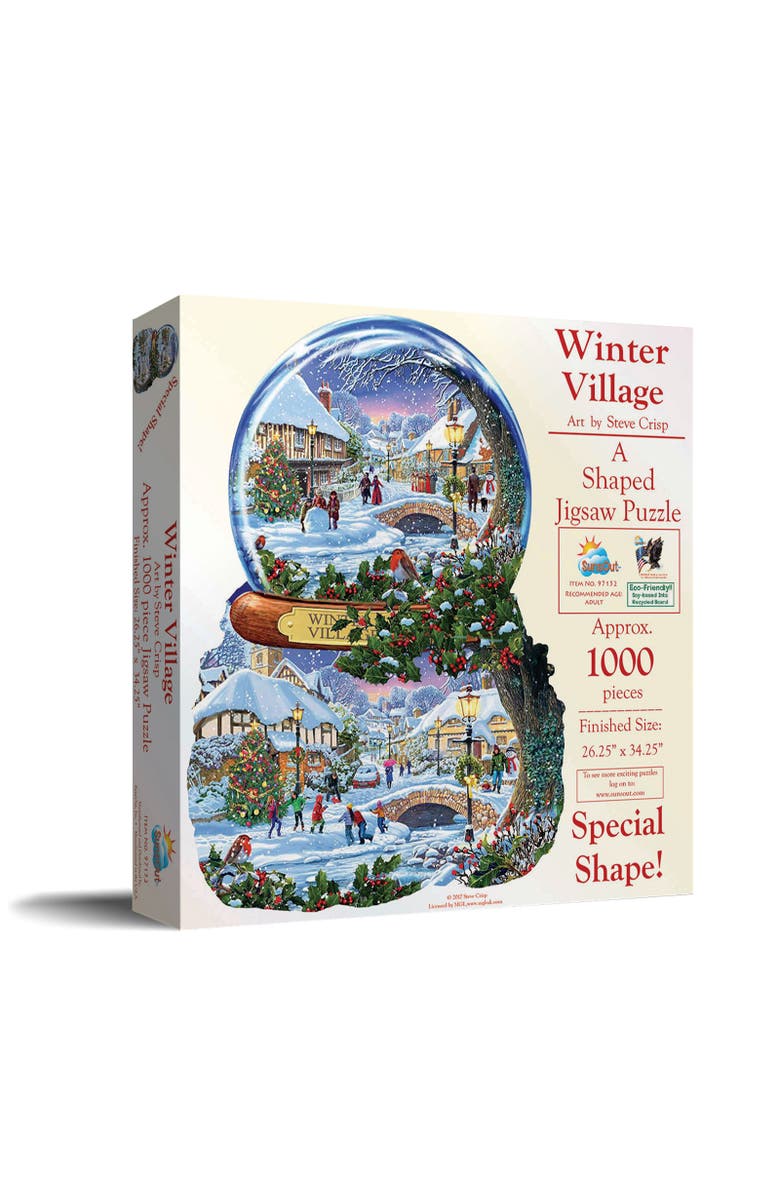 Sunsout Winter Village 1000 piece Jigsaw Puzzle for Adults Special Shape, Main, color, Multicolor