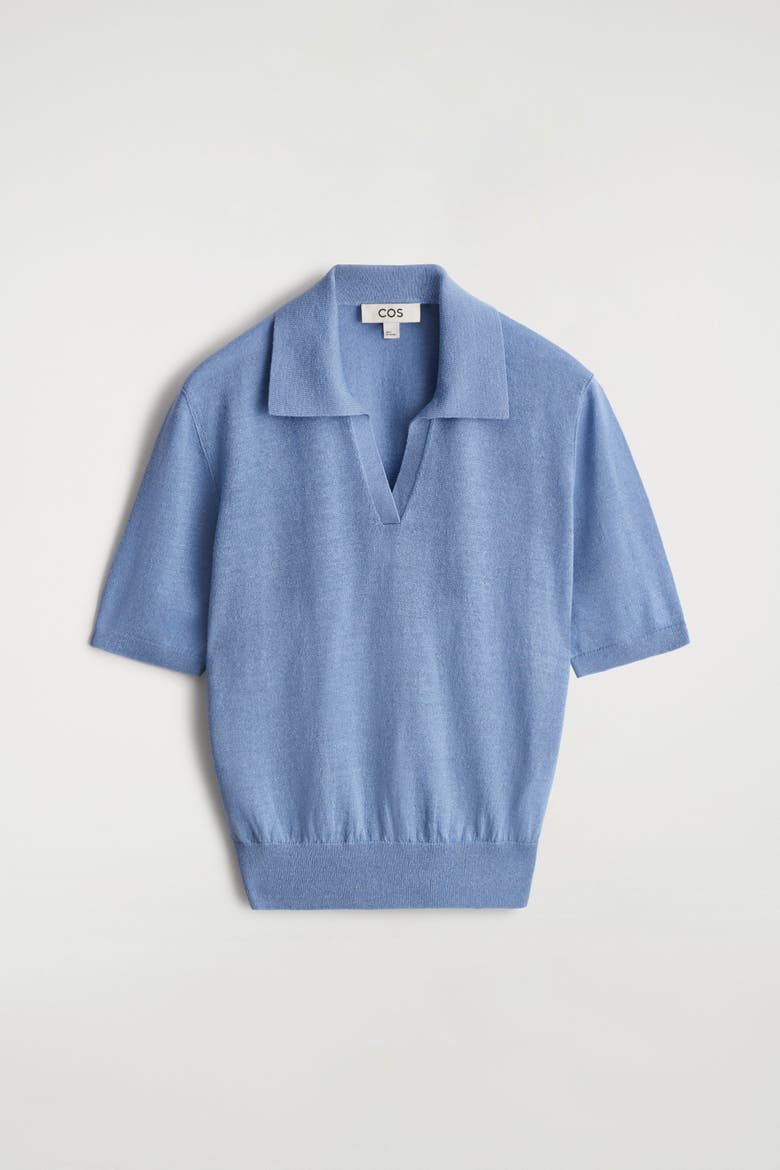 Knitted Linen-Merino Polo Shirt, Alternate, color, BLUE