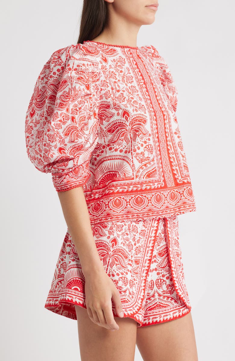 FARM Rio River Ride Puff Sleeve Cotton Top, Alternate, color, 