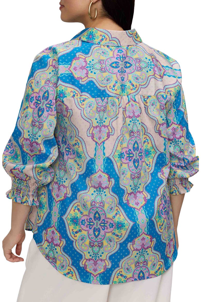 Olivia Paisley Smocked Cuff Cotton Button-Up Shirt, Alternate, color, PURPLE/ MULTI