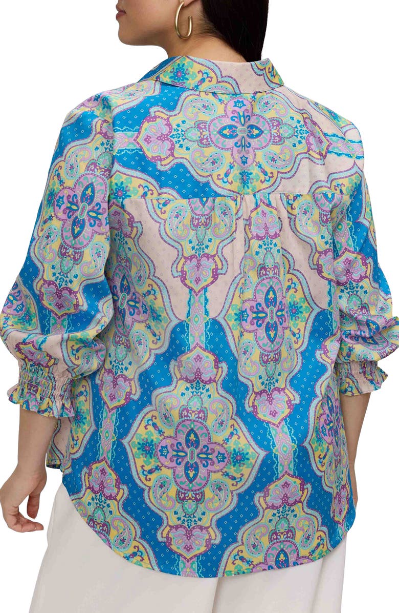 Foxcroft Olivia Paisley Smocked Cuff Cotton Button-Up Shirt, Alternate, color, 