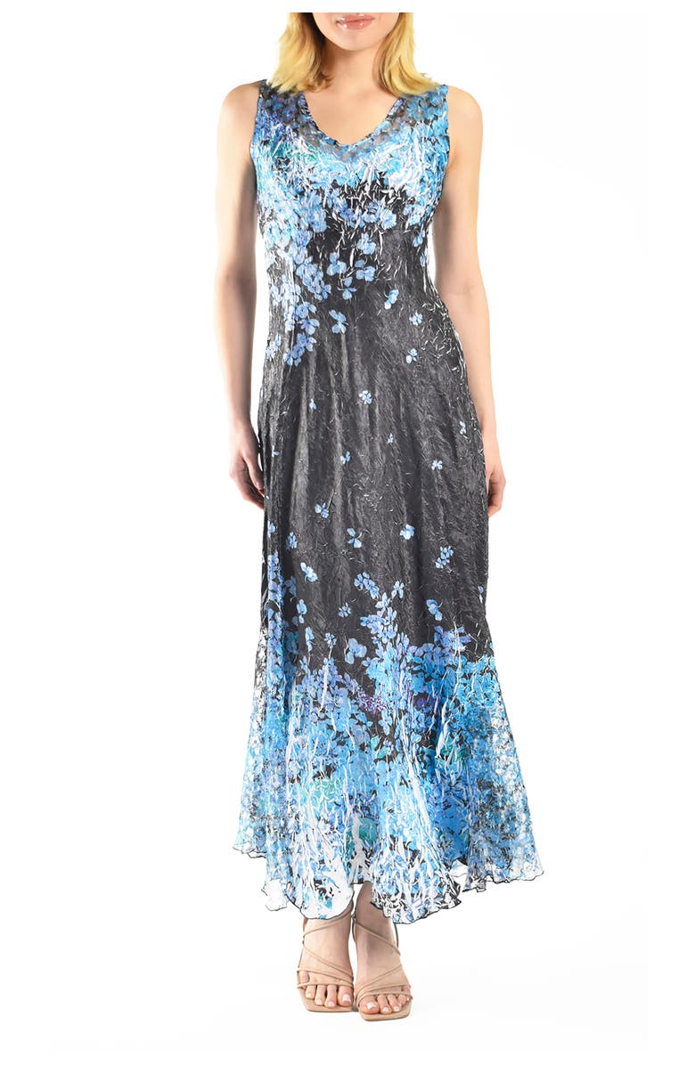 Komarov Blue Floral Border Print Maxi Dress, Main, color, Blue Hydrangea