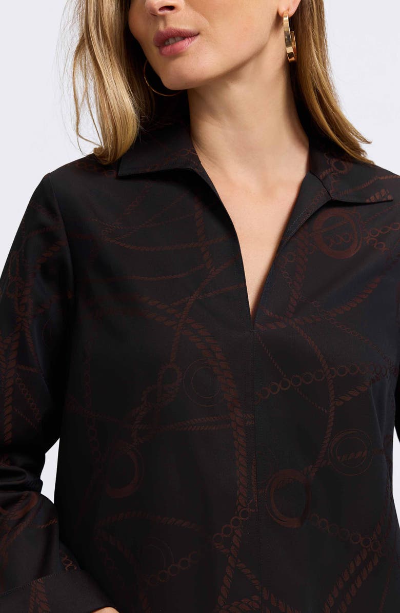Foxcroft Agnes Print Popover Shirt, Alternate, color, Coffee Brown/ Black