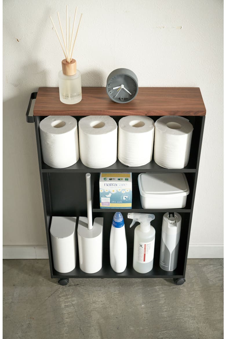 Tower Slim Rolling Bathroom Cabinet, Alternate, color, BLACK
