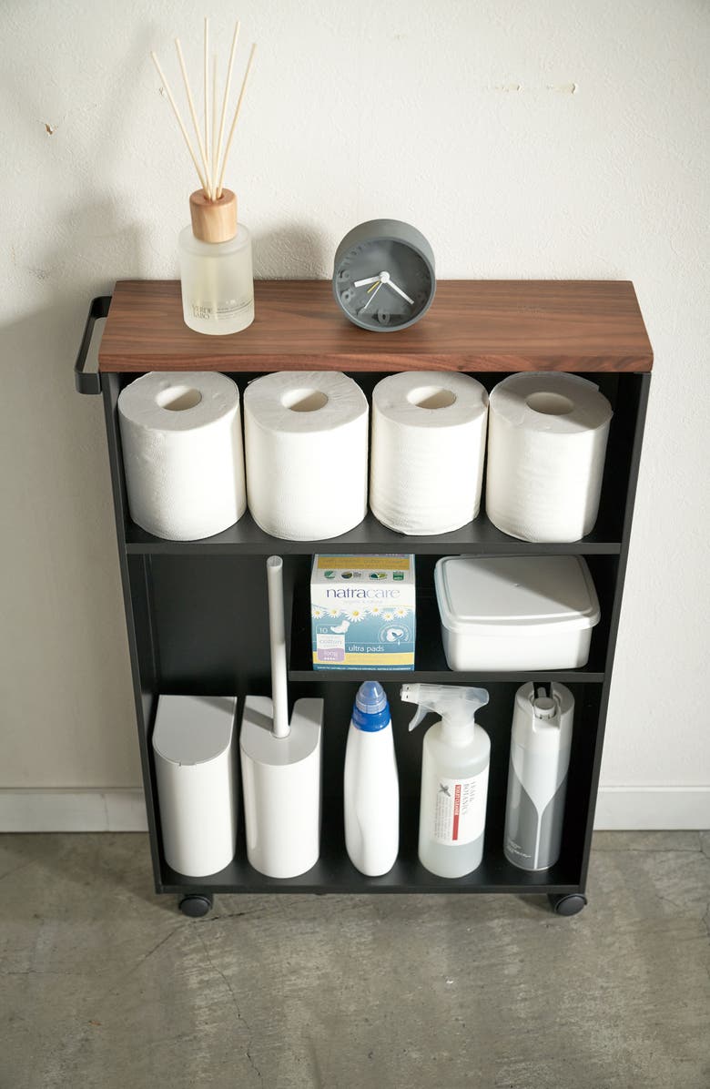 Yamazaki Tower Slim Rolling Bathroom Cabinet, Alternate, color, Black