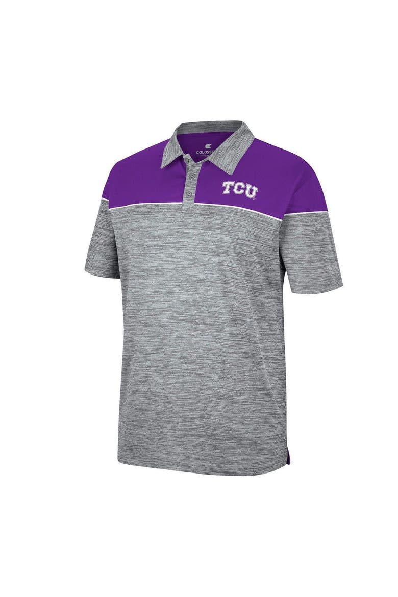 Men's Colosseum Heathered Gray/Purple TCU Horned Frogs Birdie Polo, Alternate, color, Heather Gray