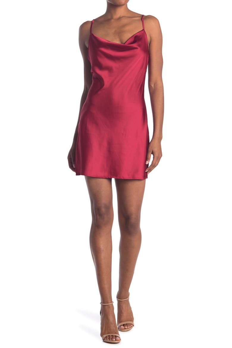 Satin Mini Slip Dress, Main, color, RED