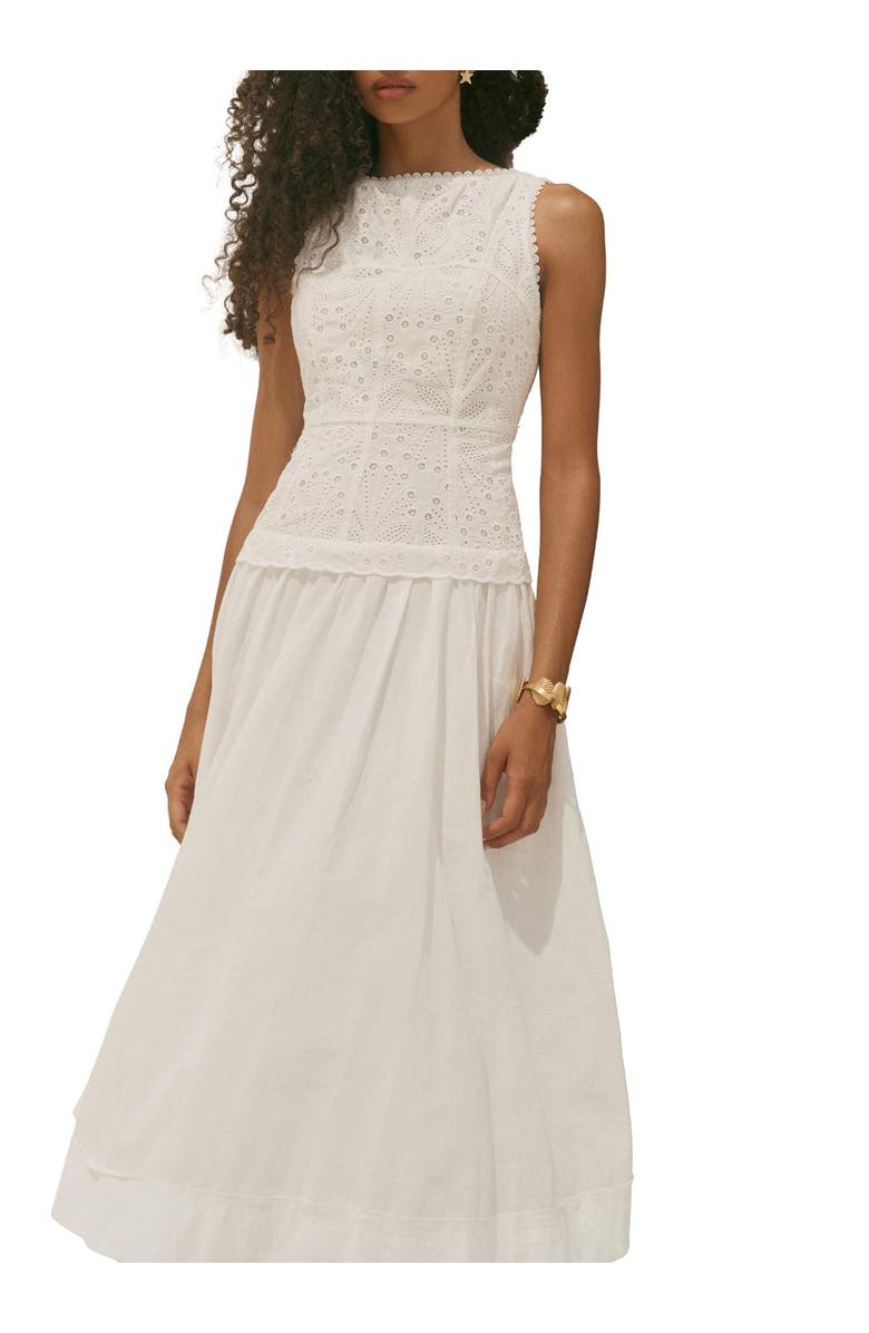 MINT VELVET Cotton Broderie Midi Dress, Alternate, color, Ivory