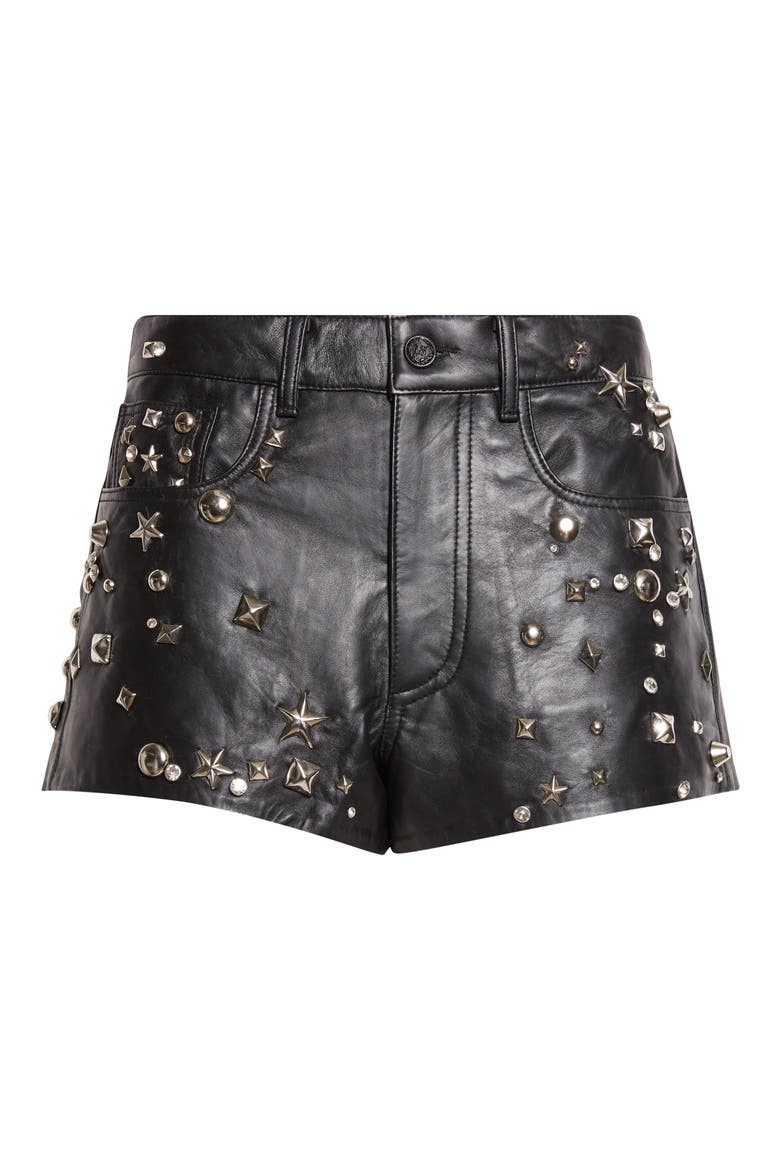 Studded Five-Pocket Leather Shorts, Alternate, color, BLACK WITH STUDS