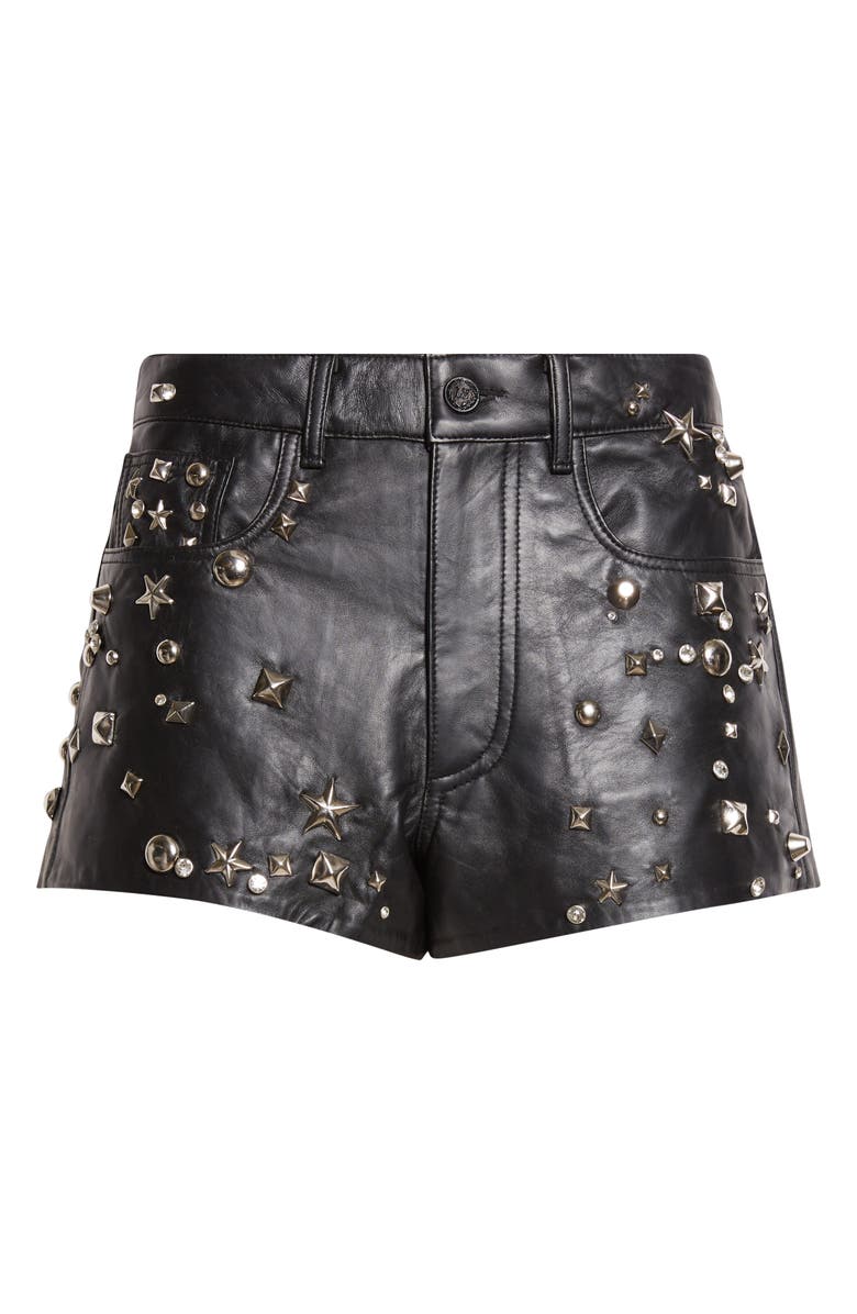 R13 Studded Five-Pocket Leather Shorts, Main, color, Black With Studs
