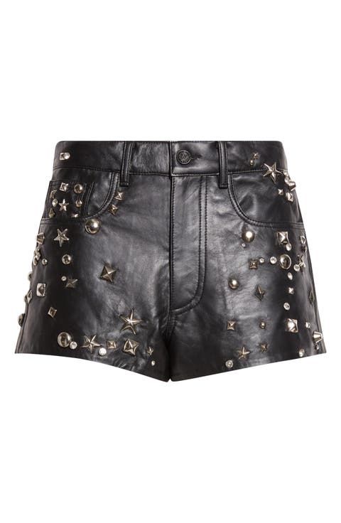 Studded Five-Pocket Leather Shorts
