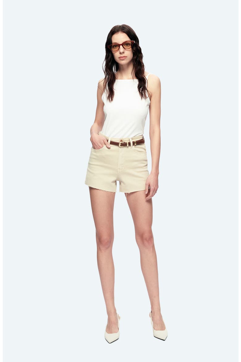 Flora High Waist Cutoff Denim Shorts, Alternate, color, LIGHT KHAKI