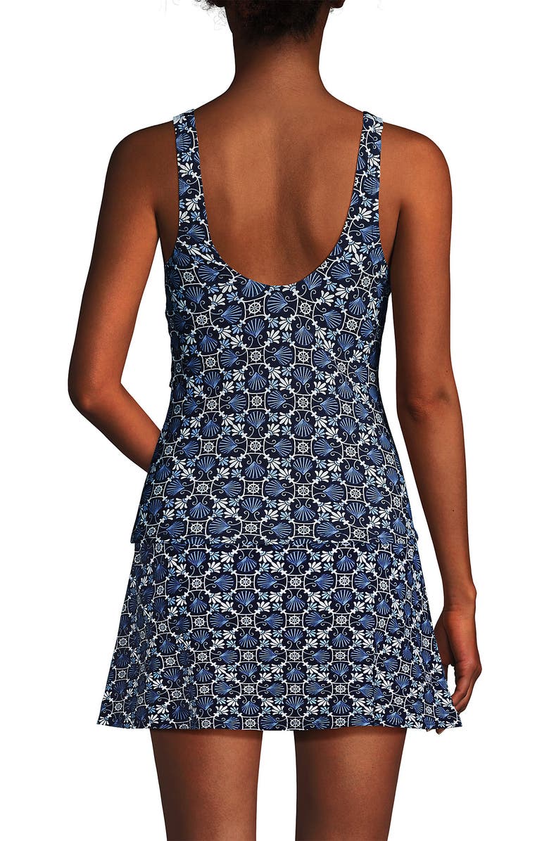 Lands' End D-Cup Side Tie Tankini Top, Alternate, color, Seashell Geo/Navy Border