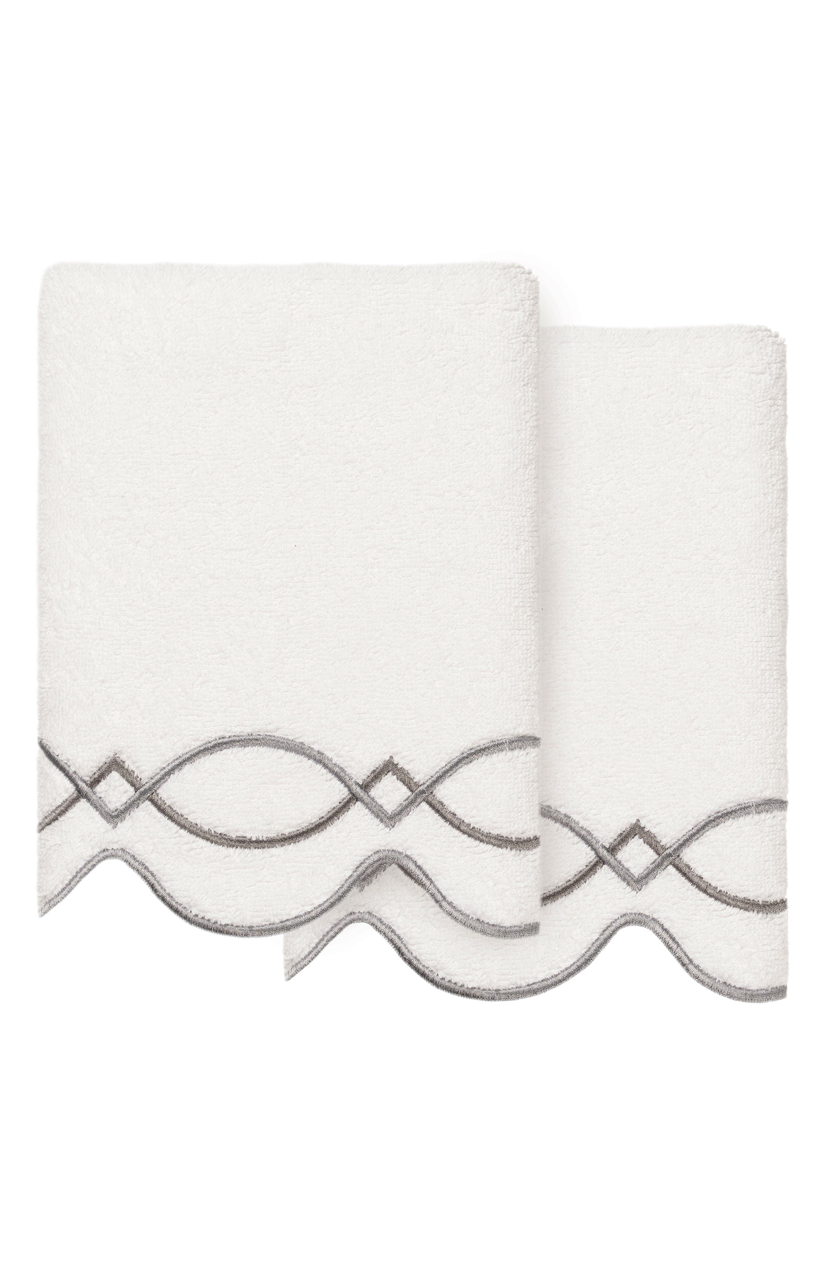 2-Piece Diamond Chain Embroidered Turkish Cotton Hand Towel Set