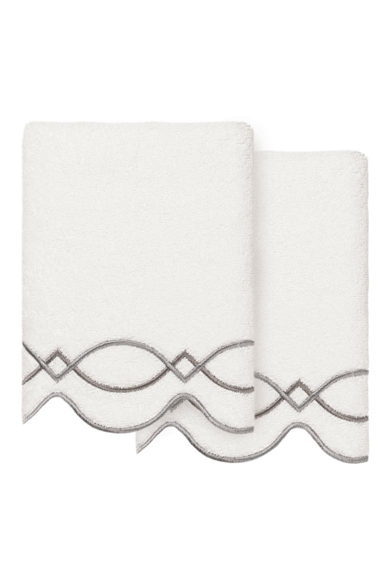 2-Piece Diamond Chain Embroidered Turkish Cotton Hand Towel Set, Main, color, WHITE/ GRAY