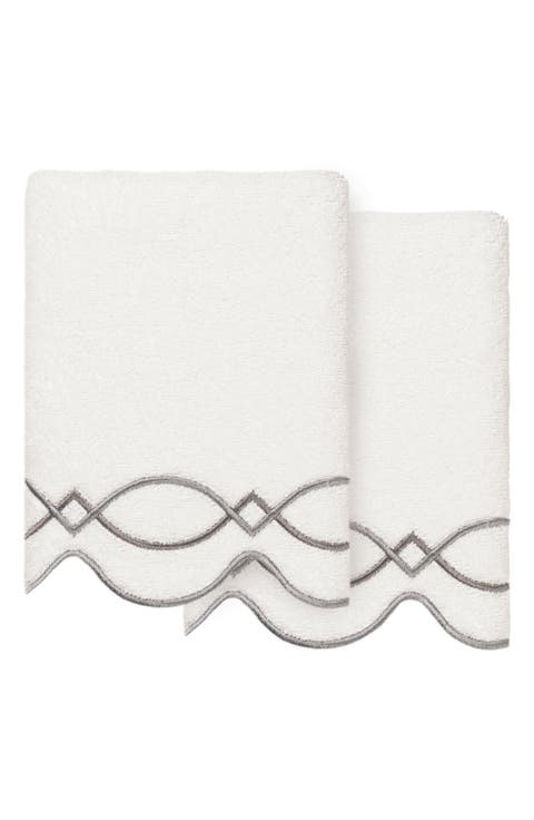 2-Piece Diamond Chain Embroidered Turkish Cotton Hand Towel Set