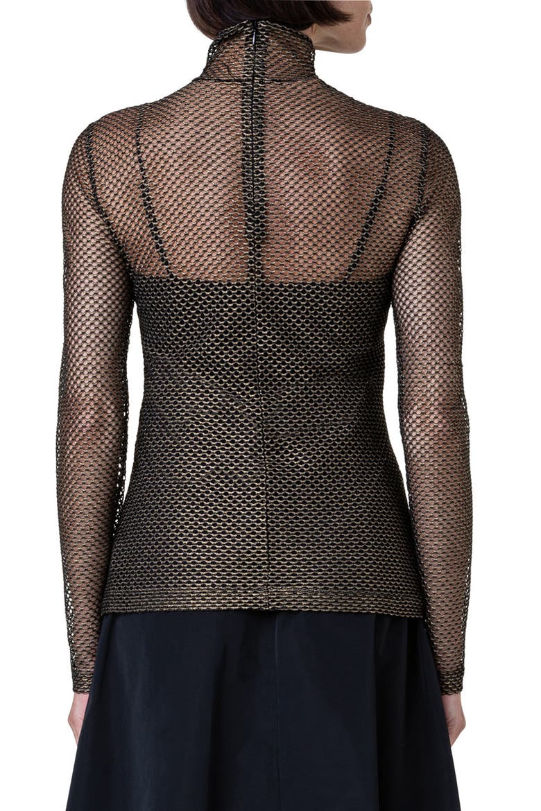 Metallic Stretch Mesh Turtleneck Top, Alternate, color, GOLD-BLACK