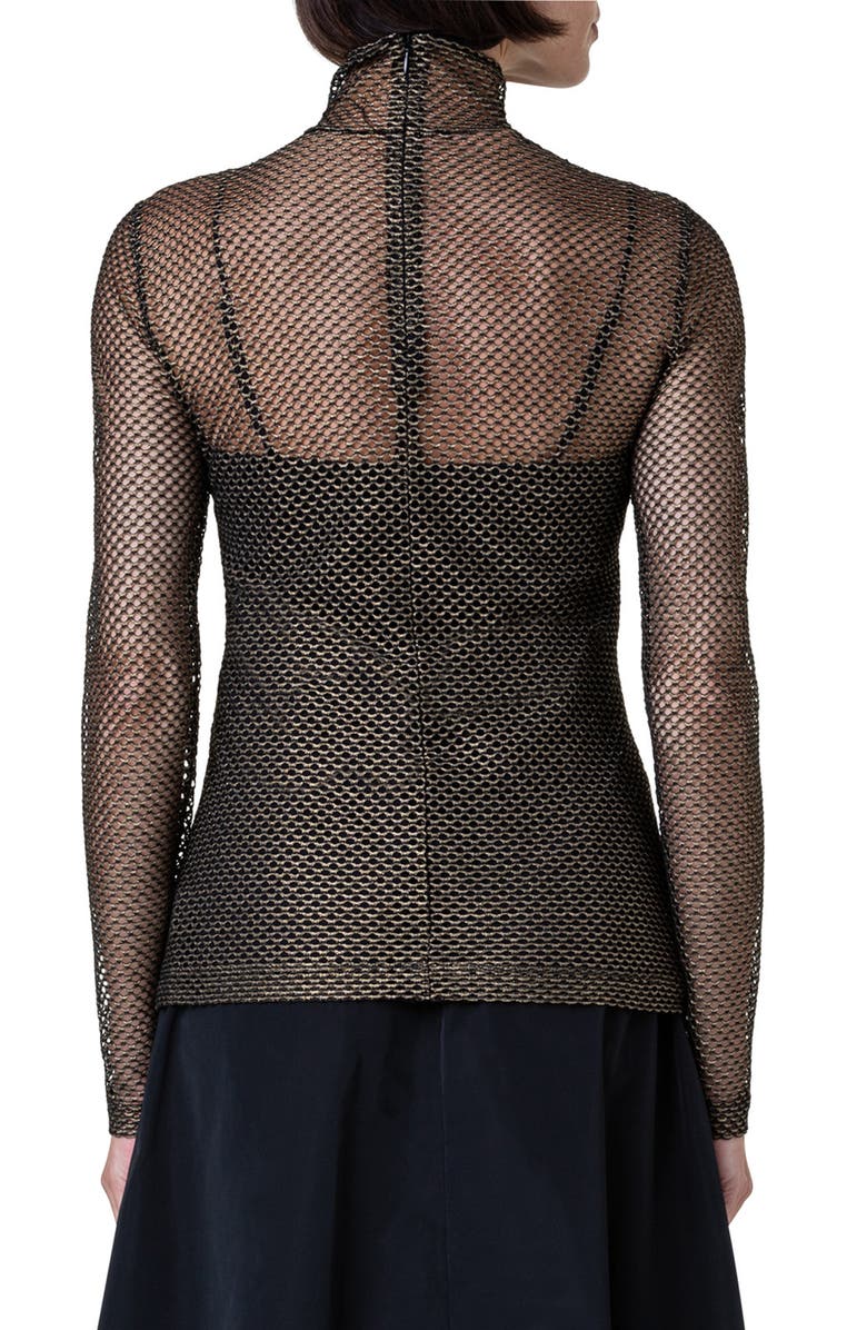 Akris punto Metallic Stretch Mesh Turtleneck Top, Alternate, color,