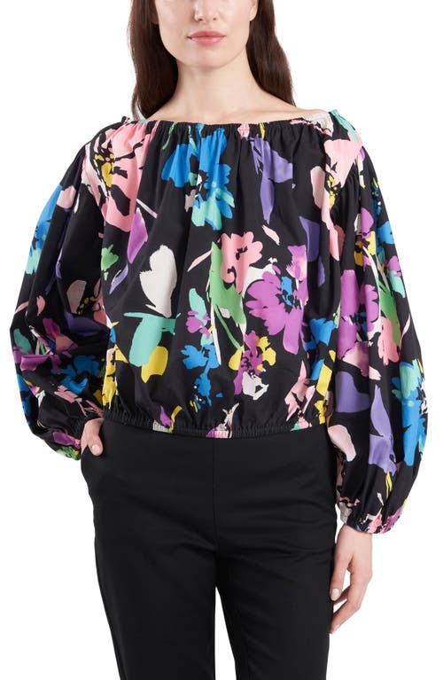 Chaus Off the Shoulder Puff Sleeve Top in Navy Multi 