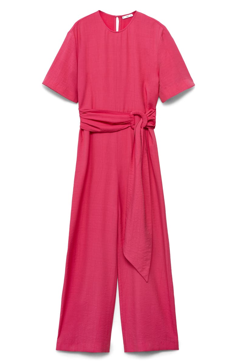 MANGO Belted Wide Leg Jumpsuit, Alternate, color, Fuchsia
