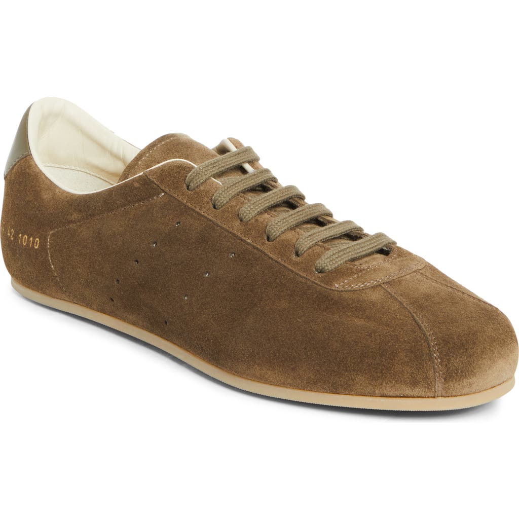 Common Projects Streamlined Suede Sneakers With Perforated Rubber Sole In Brown