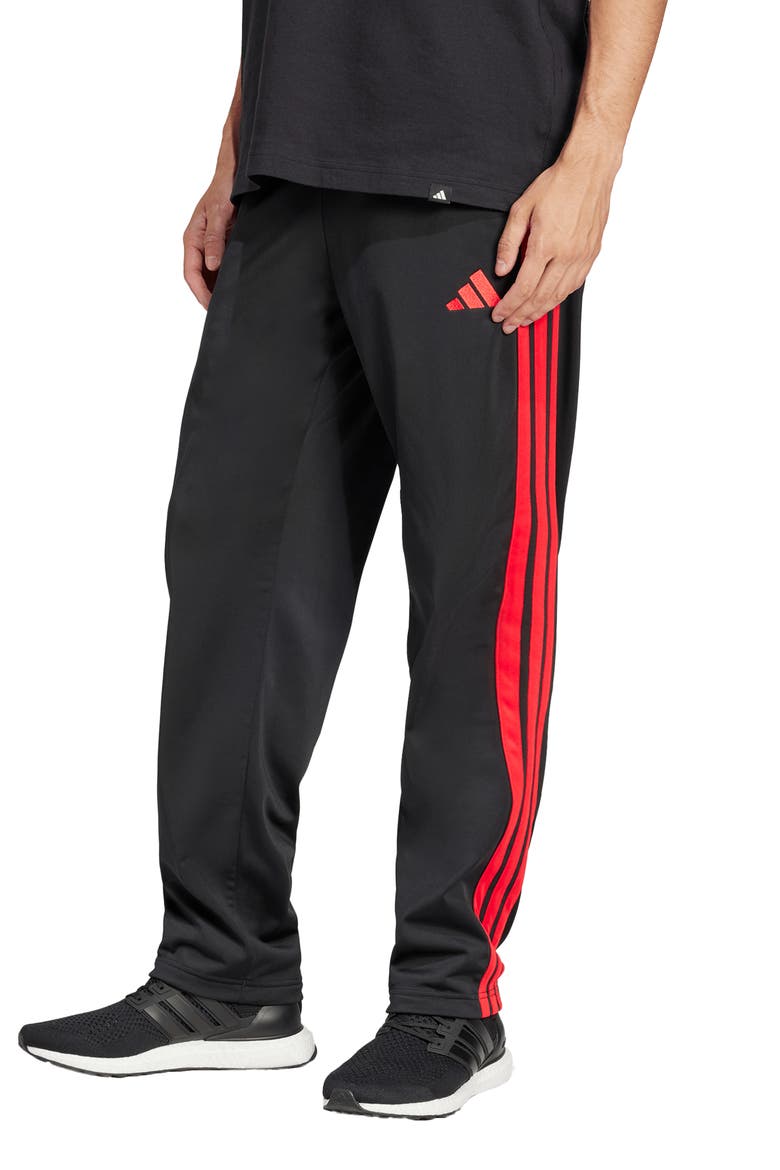 Essentials 3-Stripes Track Pants, Alternate, color, BLACK/ PURE RUBY