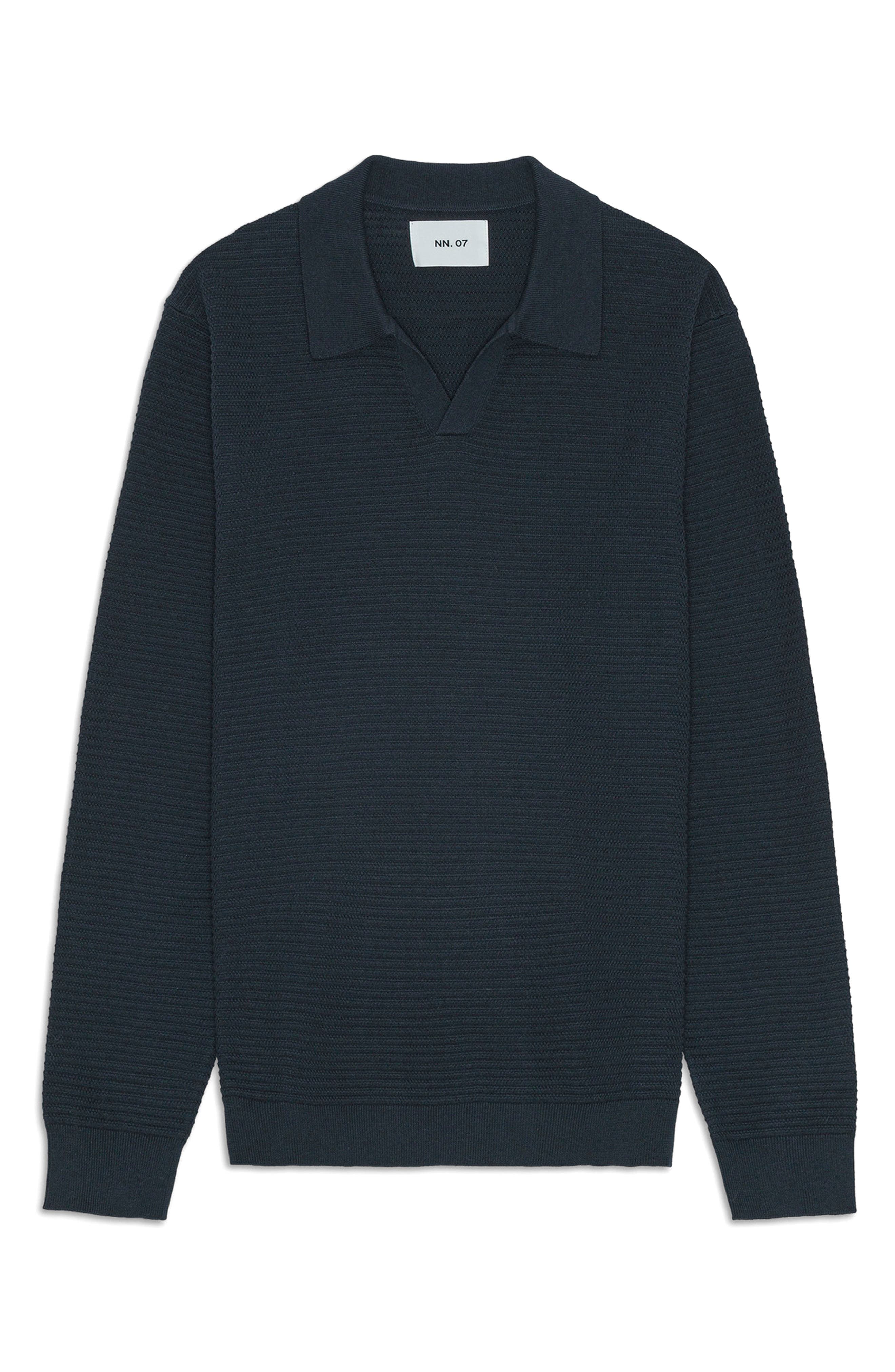 NN07 Paul 60019 Long Sleeve Ribbed Organic Cotton Polo Sweater