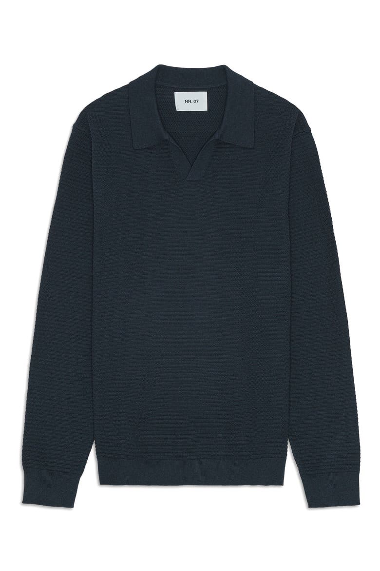 Paul 60019 Long Sleeve Ribbed Organic Cotton Polo Sweater, Main, color, DEEP NAVY