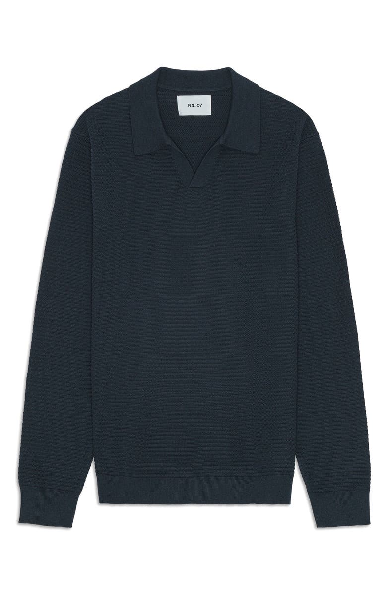 NN07 Paul 60019 Long Sleeve Ribbed Organic Cotton Polo Sweater, Main, color, Deep Navy