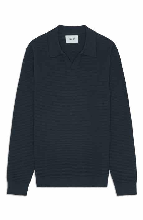 NN07 Paul 60019 Long Sleeve Ribbed Organic Cotton Polo Sweater