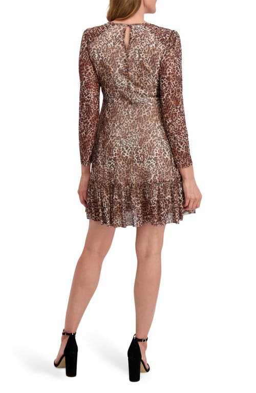 Laundry By Shelli Segal Long Sleeve Leopard Print Mesh Dress In Brown
